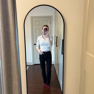 Cream ribbed v-neck sweater with collar